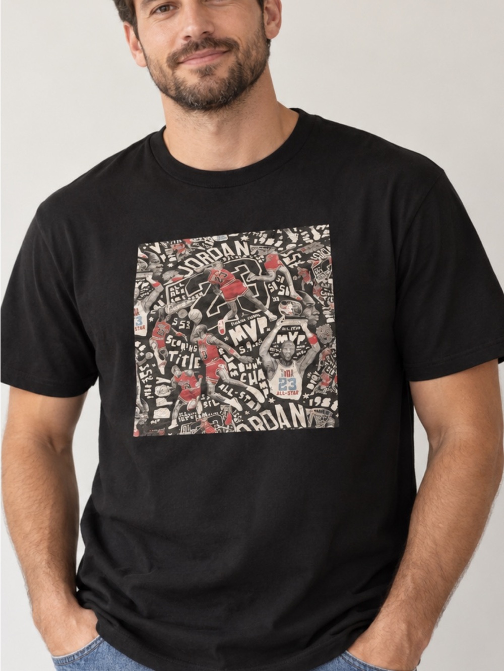 Jordan Black Short Sleeve Graphic Tee with Red and White Accents